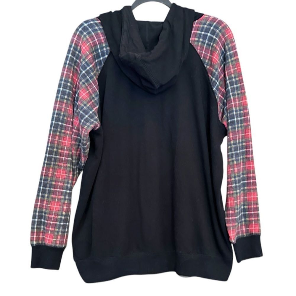 Torrid Black Plaid Red Classic Fit Cozy Fleece Raglan Hoodie Size 3 3XL - Picture 11 of 13